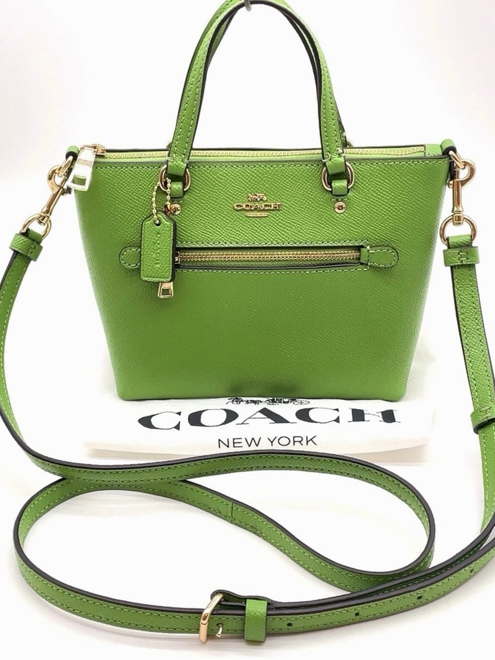 Coach Green Pebbled Leather Mini Satchel with Crossbody Strap